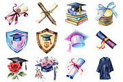 Watercolor Graduation Clipart, an Illustration by Design Market (Thumbnail 3 of 3)