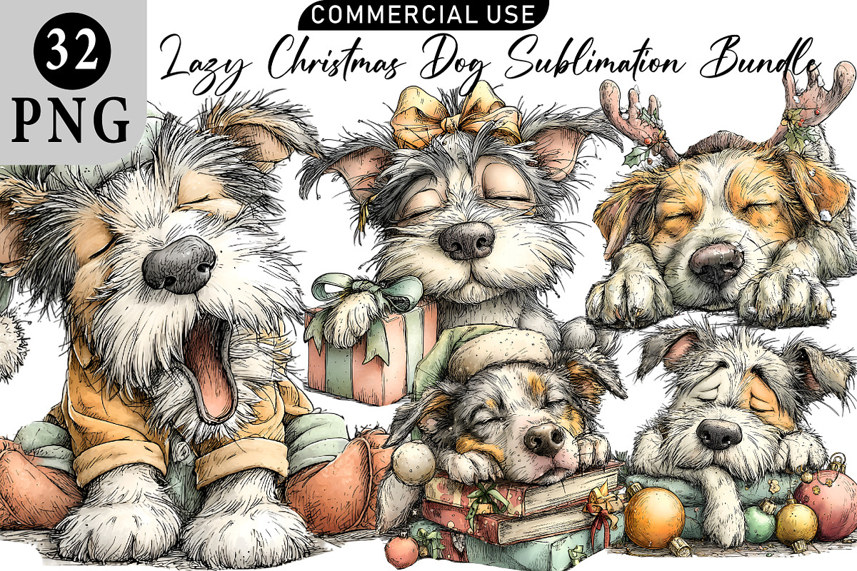 Lazy Christmas Dog Sublimation Clipr, an Illustration by Daily.Designs (Photo 1 of 5)
