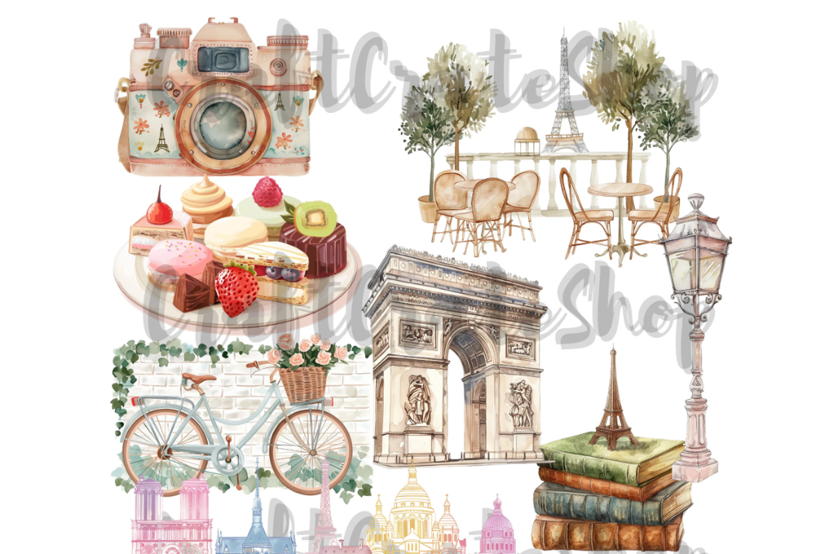 Watercolor Paris clipart, an Illustration by CraftCrateShop (Photo 4 of 8)