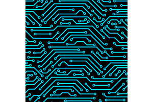 Circuit Board Seamless Pattern. Background Of Microchip Elements