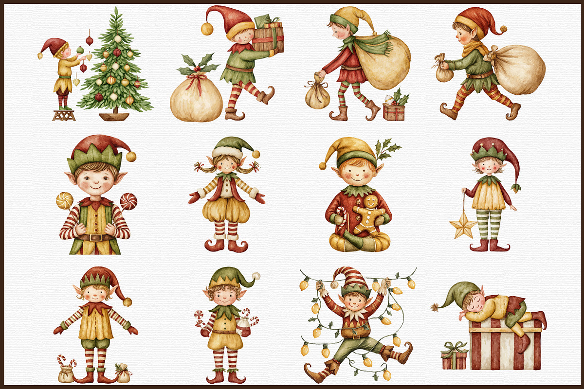 Christmas Elf Watercolor Clipart, an Illustration by Sublimation Artist (Photo 3 of 6)