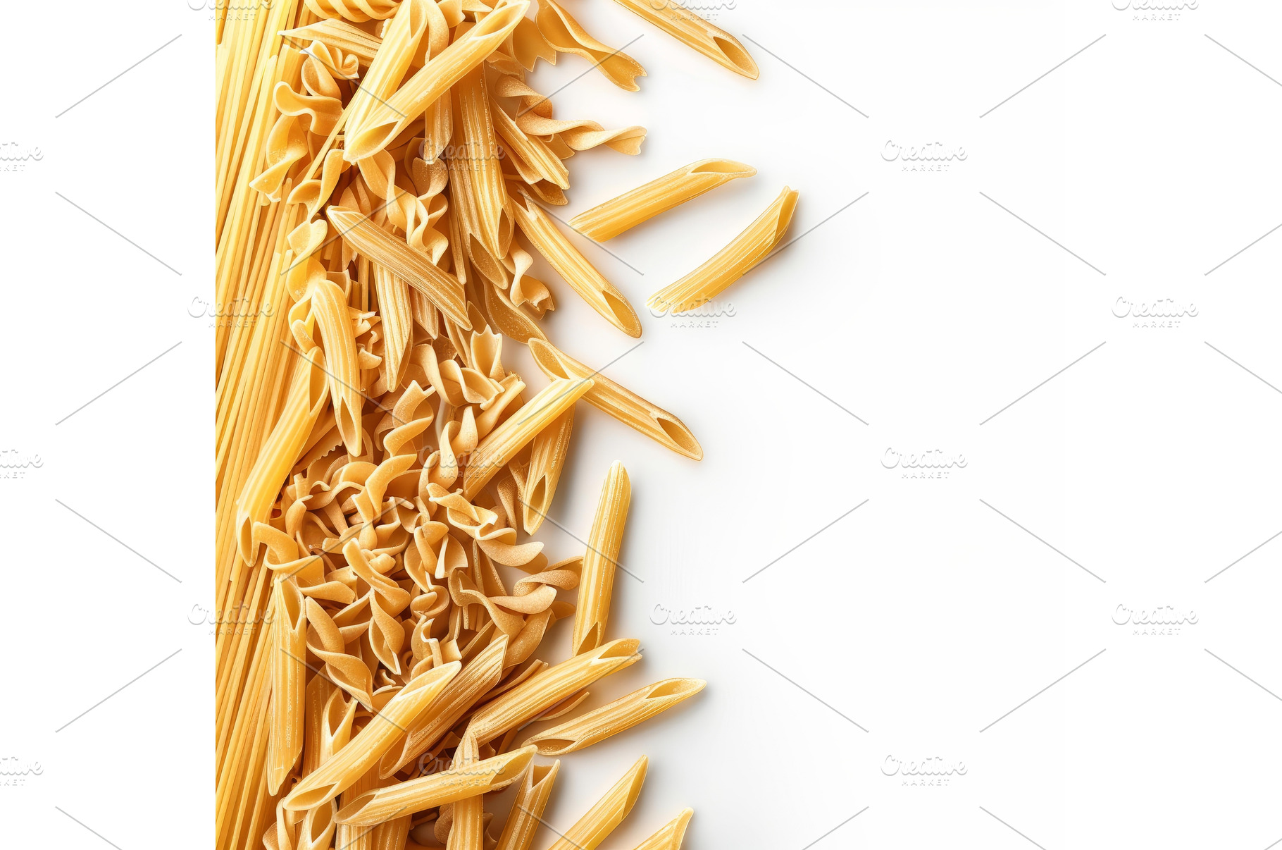 Different shapes of pasta creating a, a Food & Drink Photo by Ylivdesign
