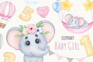 Watercolor Baby Elephant Clipart