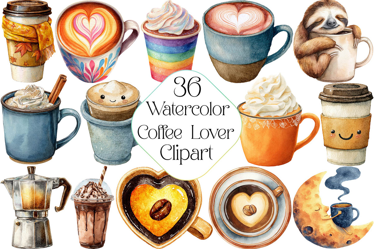 Watercolor Coffee Lover Clipart, an Illustration by DreamPrint404 (Photo 1 of 5)