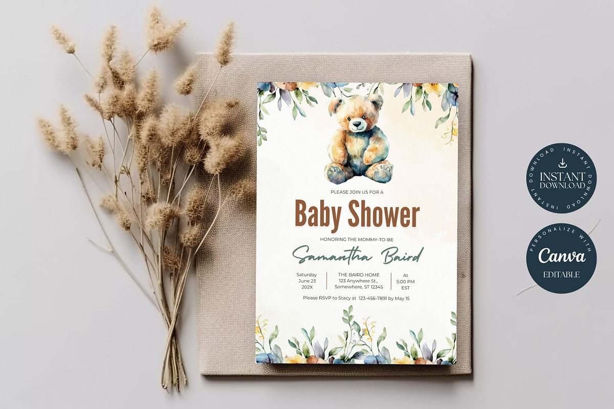 Teddy Bear Baby Shower Invitation, an Invitation Template by Tracia Creative (Photo 2 of 4)