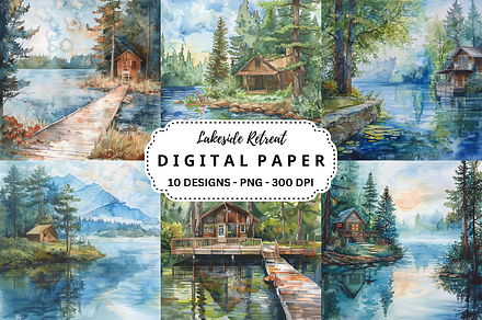 Watercolor Lakeside Retreat, a Background Graphic by PcuDesigns Illustrations