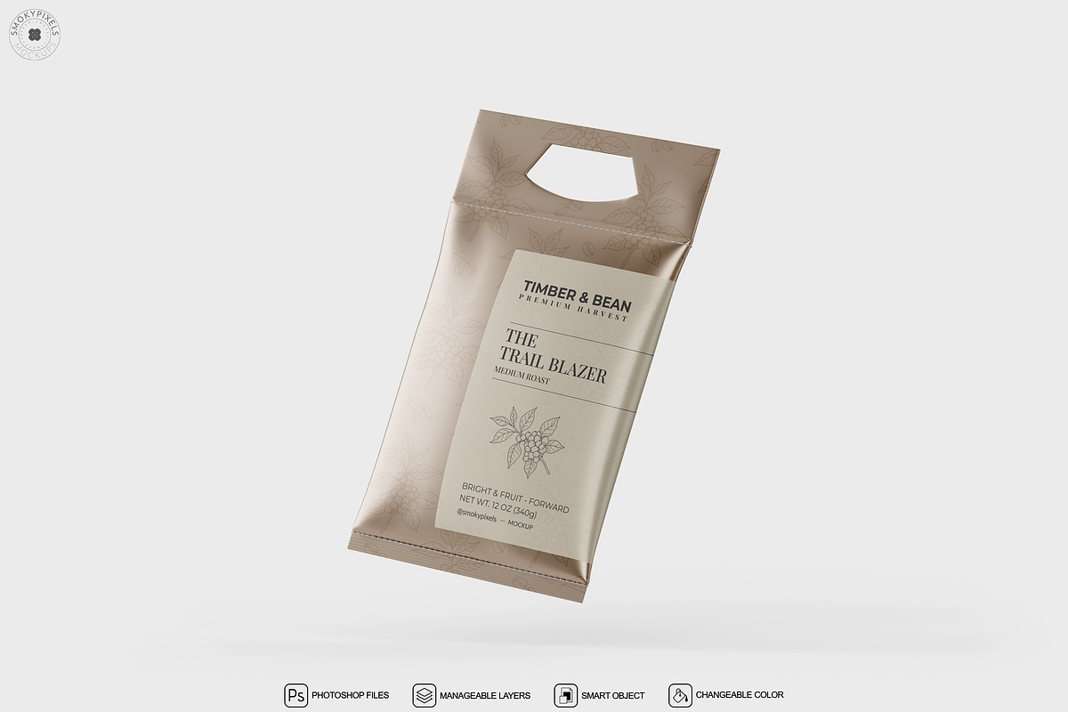 Coffee Pouch Packaging Mockup, a Packaging Mockup by SmokyPixels (Photo 5 of 6)