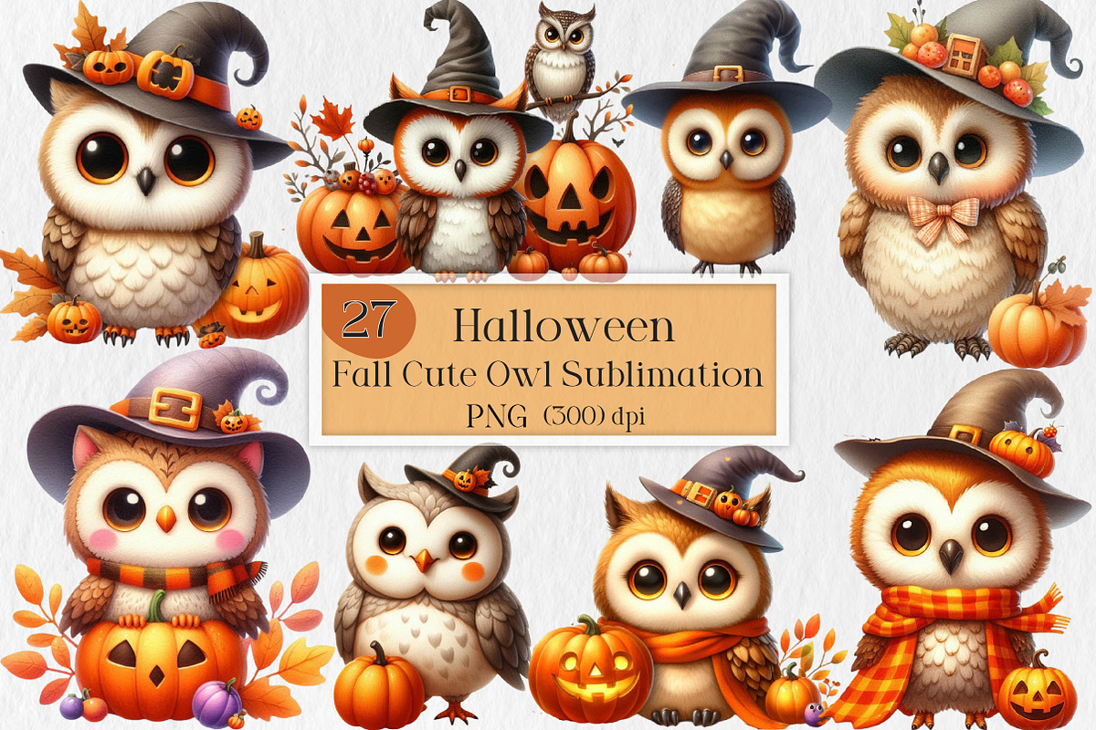 Halloween Fall Cute Owl Sublimation, an Illustration by Creative Art (Photo 1 of 4)