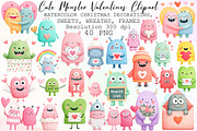 Cute Monster Valentines Clipart, an Illustration by Sublimation Artist (Thumbnail 1 of 6)