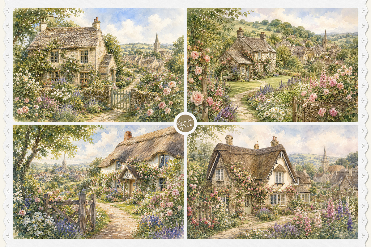 English Cottage Garden in Watercolor, a Decorative Illustration by Euonia Meraki (Photo 7 of 20)