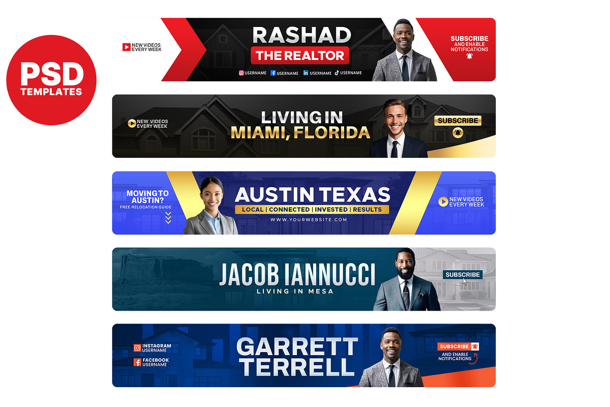 Realtor YouTube banner Bundle pack, a Social Media Template by Vaughn Studios (Photo 1 of 7)