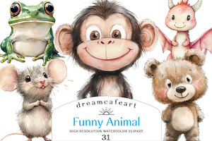 Funny Animal Clipart Bundle, an Illustration by DreamCafeArt