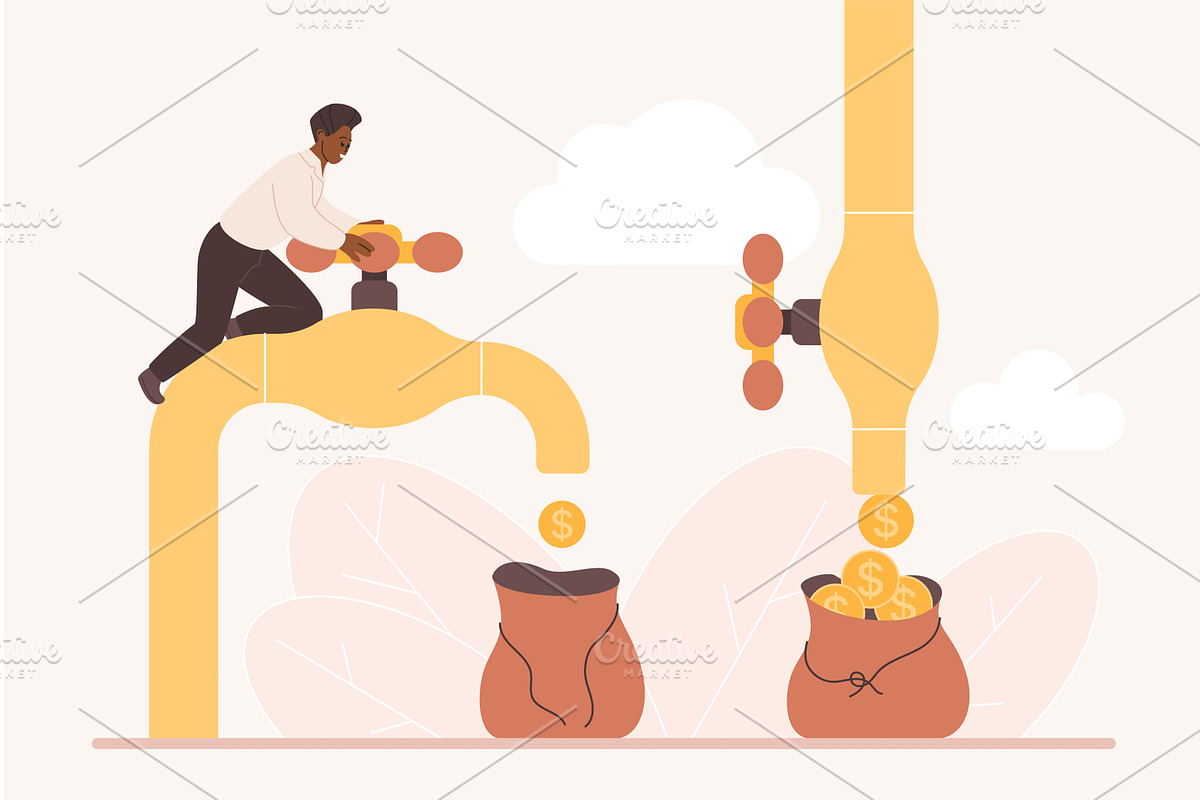 Passive Income Faucet Generating, a Finance Illustration by Lemberg Vector