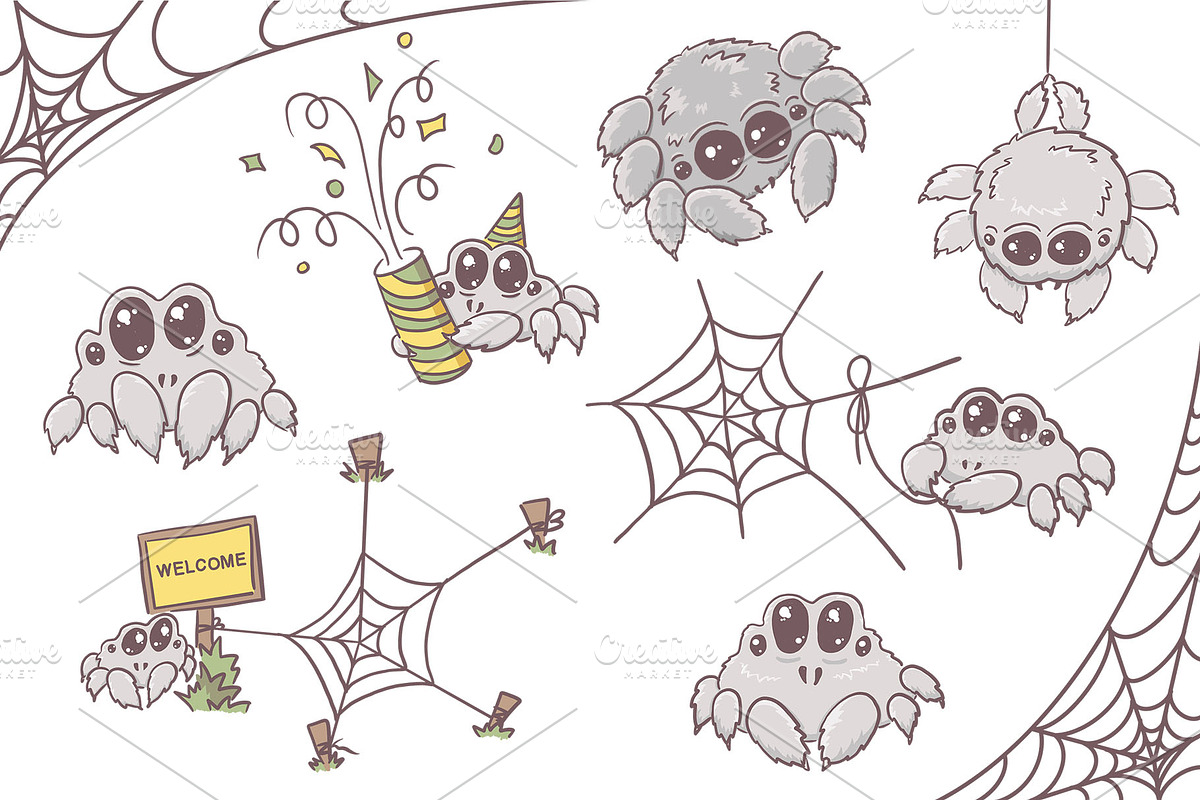 Cute spiders illustrations, an Illustration by Red_cat (Photo 2 of 7)
