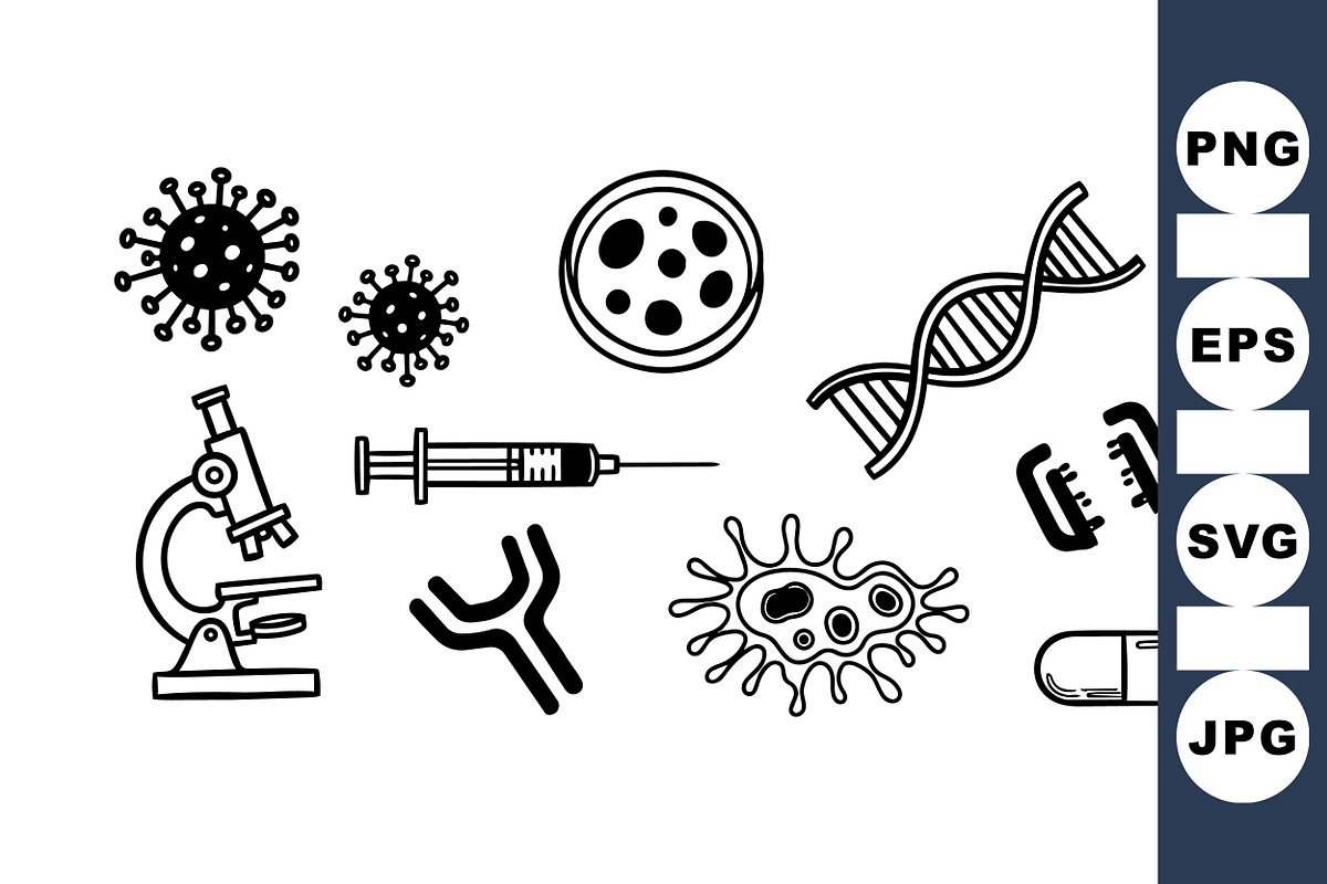 Microbiology Science Icon Set, an Illustration by designvectx (Photo 1 of 3)