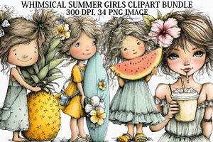 Whimsical Summer Girls Clipart PNG, a Seasonal Illustration by Canvas Craft