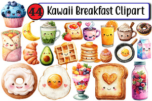 Kawaii Breakfast Clipart, an Illustration by Design Market