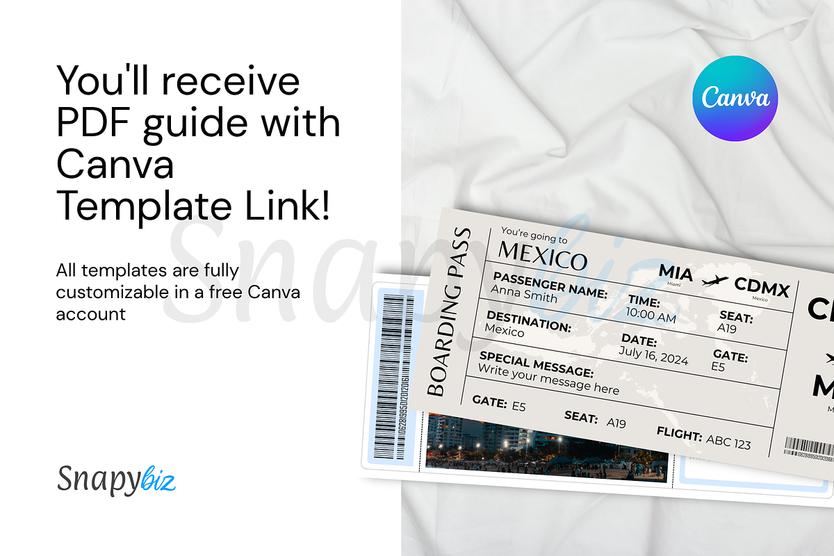Mexico Canva Boarding Pass Template, a Card Template by Snapybiz (Photo 3 of 8)