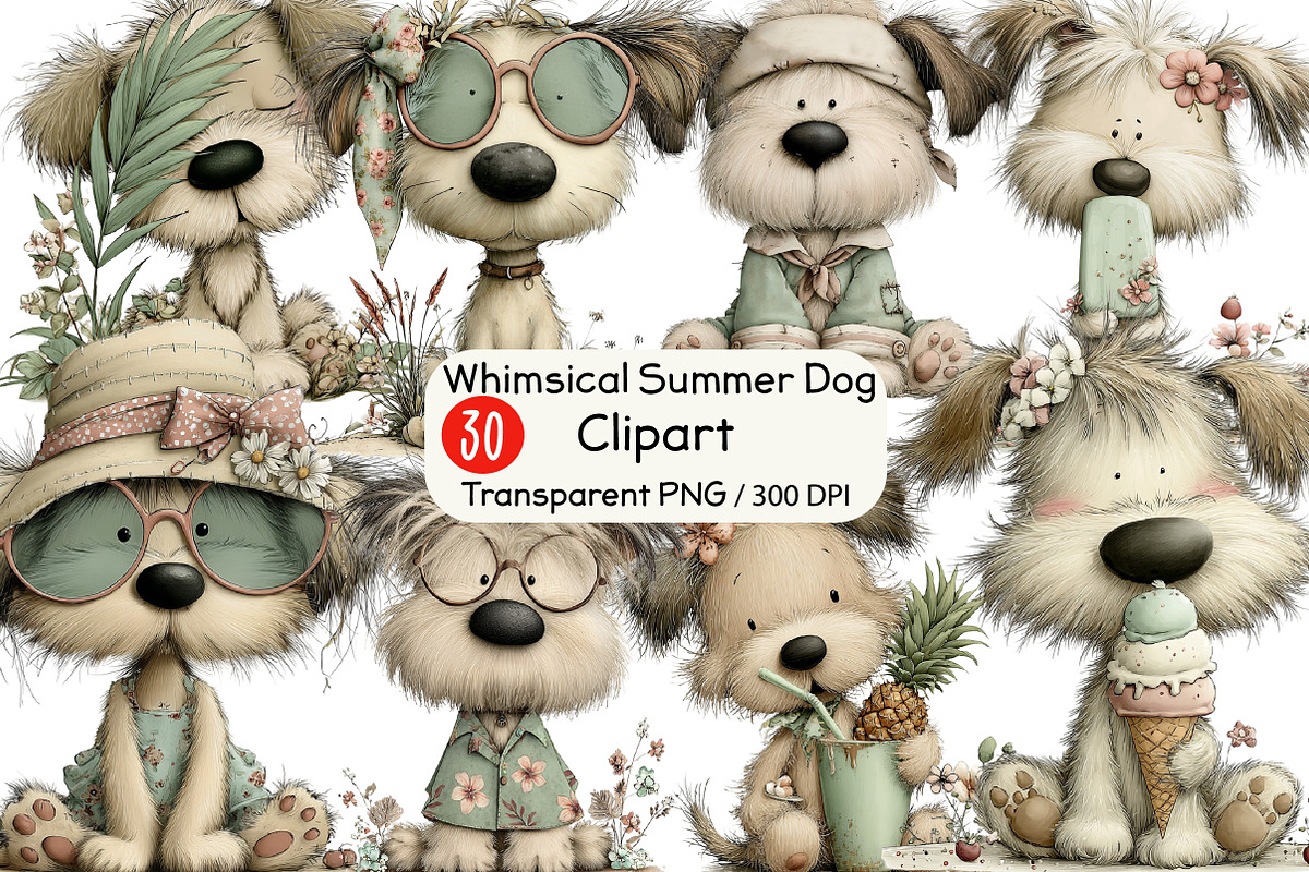 Whimsical Summer Dog Clipart, an Animal Illustration by Black Bird Studio (Photo 1 of 6)