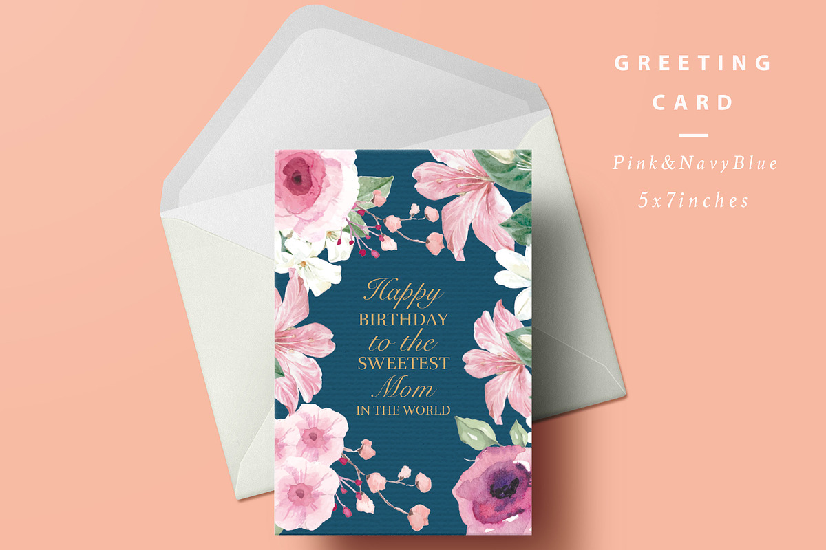 Pink & Navy Blue Greeting Card, a Card Template by Nordic.Arg (Photo 1 of 5)