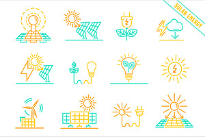 Solar power plant icons set., an Outline Icon by Anna's Shop