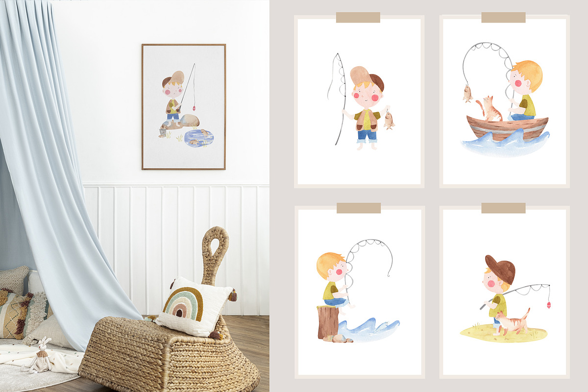 Fishing Watercolor Clipart, an Illustration by natalisart (Photo 4 of 10)