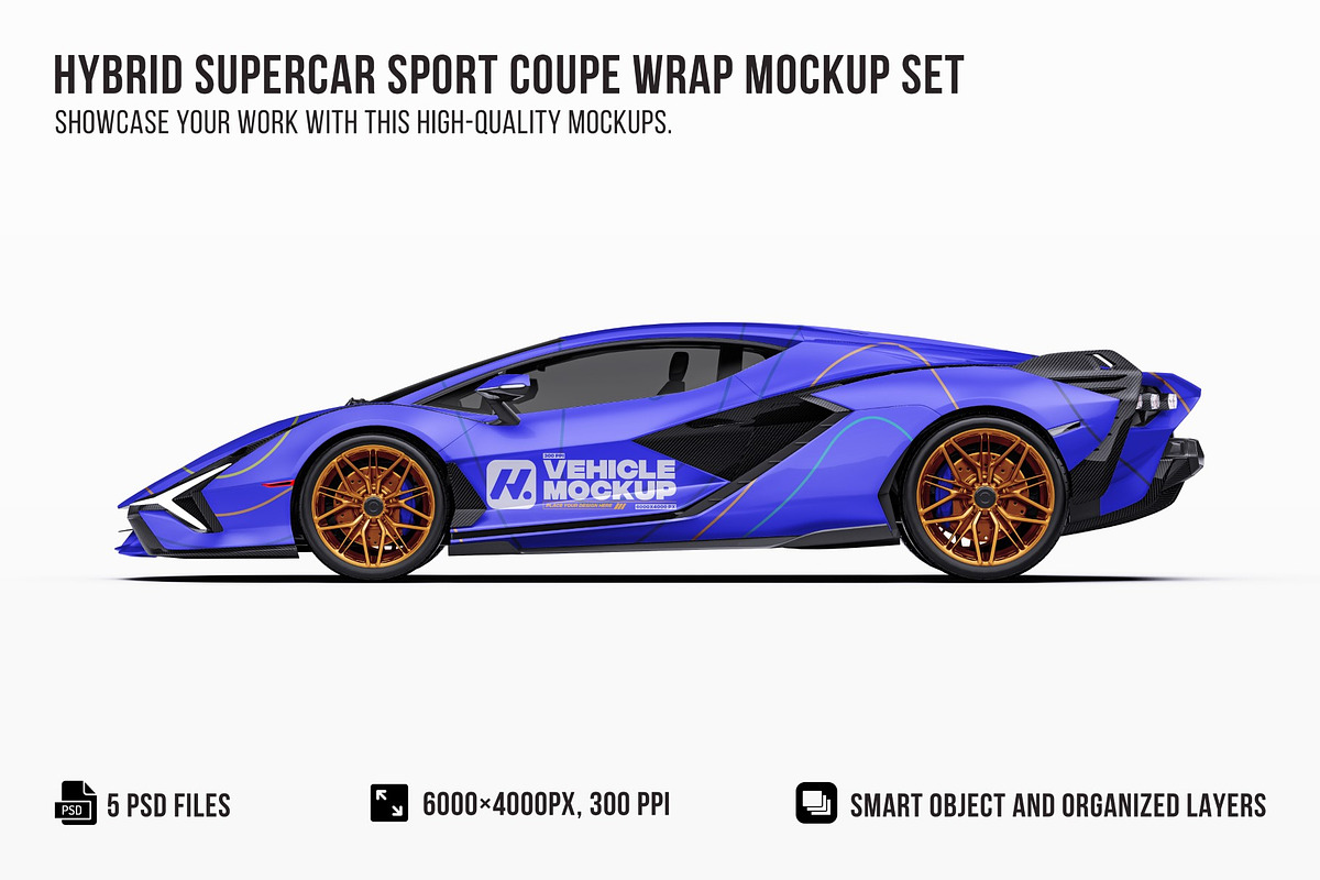 Hybrid Supercar Sport Coupe Set, an Advertising Mockup by Halal Graphic Studio (Photo 1 of 12)