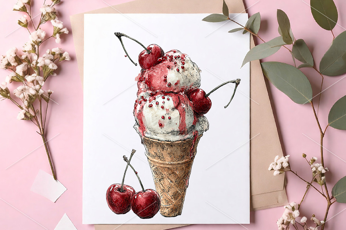 Whimsical Summer Ice Cream Clipart, an Illustration by Canvas Craft (Photo 6 of 7)