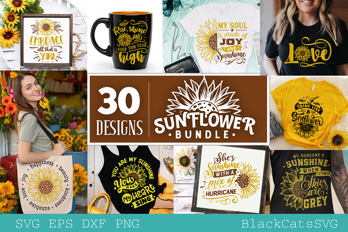 Sunflower SVG bundle 30 designs, an Illustration by BlackCatsMedia (Photo 2 of 6)