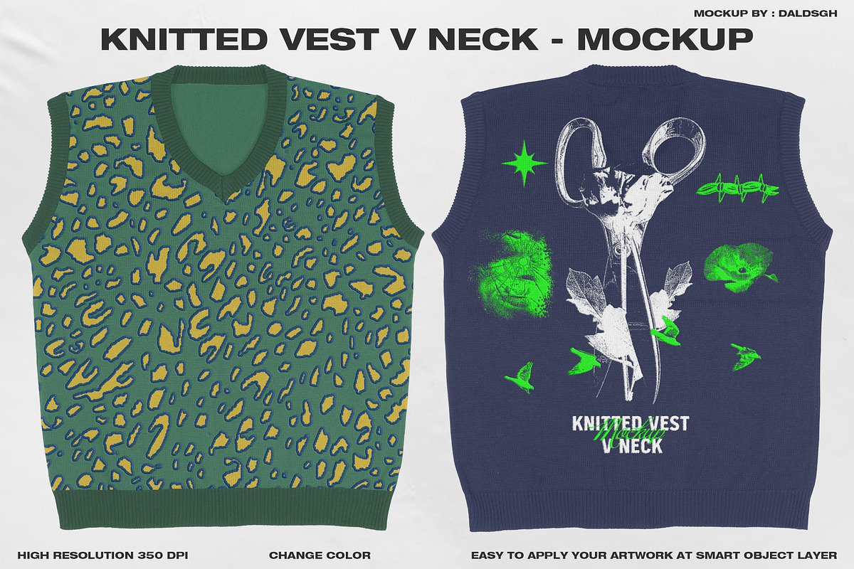Knitted Vest V Neck - Mockup, a Hoody Mockup by DaldSgh (Photo 1 of 12)