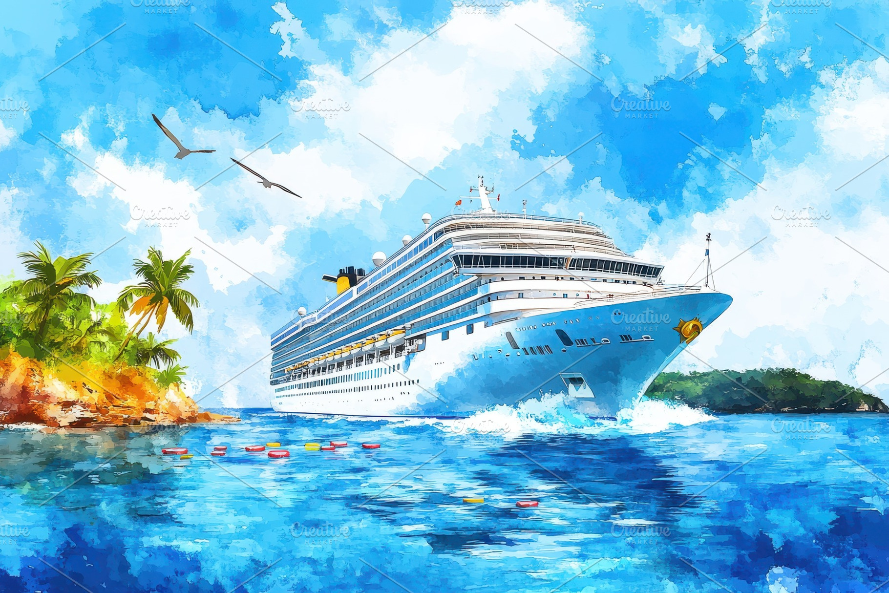Cruise ship sailing tropical ocean i, a Photo by Pixeness Studio