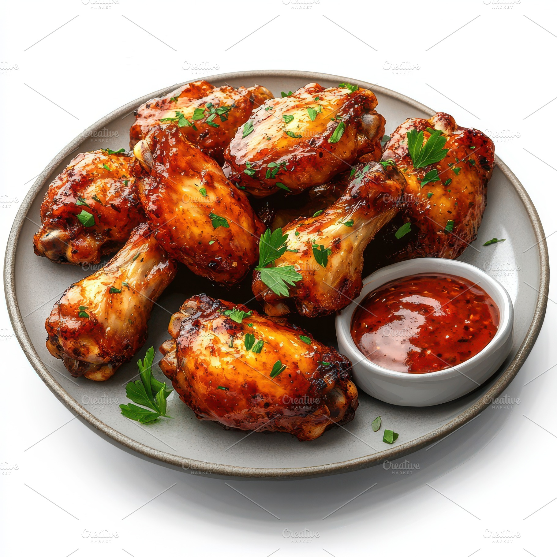 Plate of chicken wings with sauce is, a Food & Drink Photo by Pixeness Studio