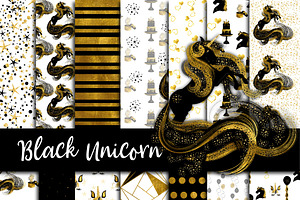 Black & Gold Unicorn Paper Pack