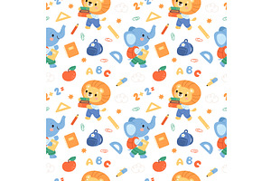 Animals back to school seamless, an Education Illustration by YummyBuum