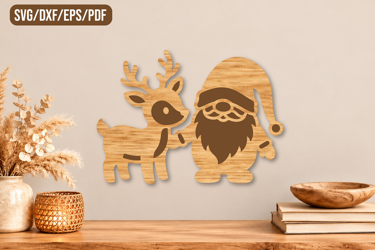 Santa Reindeer Christmas Laser Cut, a Seasonal Illustration by CraftArtStudio (Photo 1 of 3)