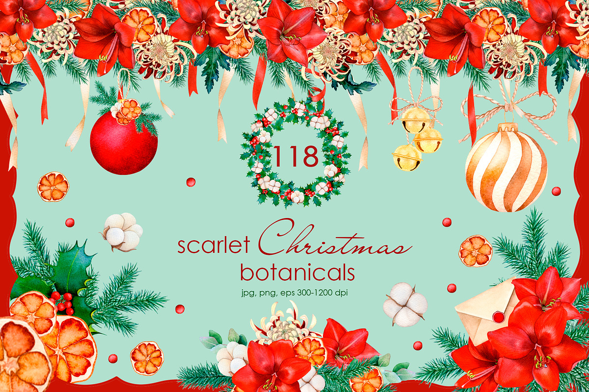 Whimsical Christmas Botanicals, a Seasonal Illustration by SunnJaneArt (Photo 1 of 13)