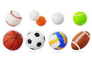 3d set of realistic sports balls, a Sport Illustration by Marozhkastudio