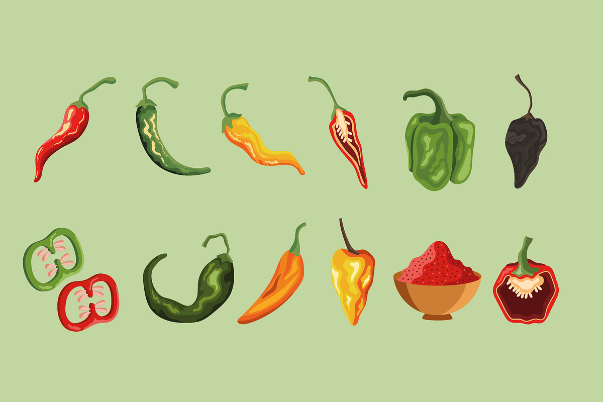 Spicy Chili Pepper Illustrattion Set