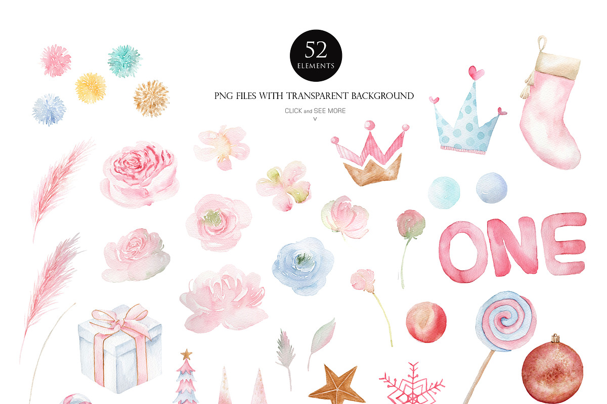 Watercolor clipart-Winter Onederland, an Illustration by Beigetime (Photo 7 of 8)