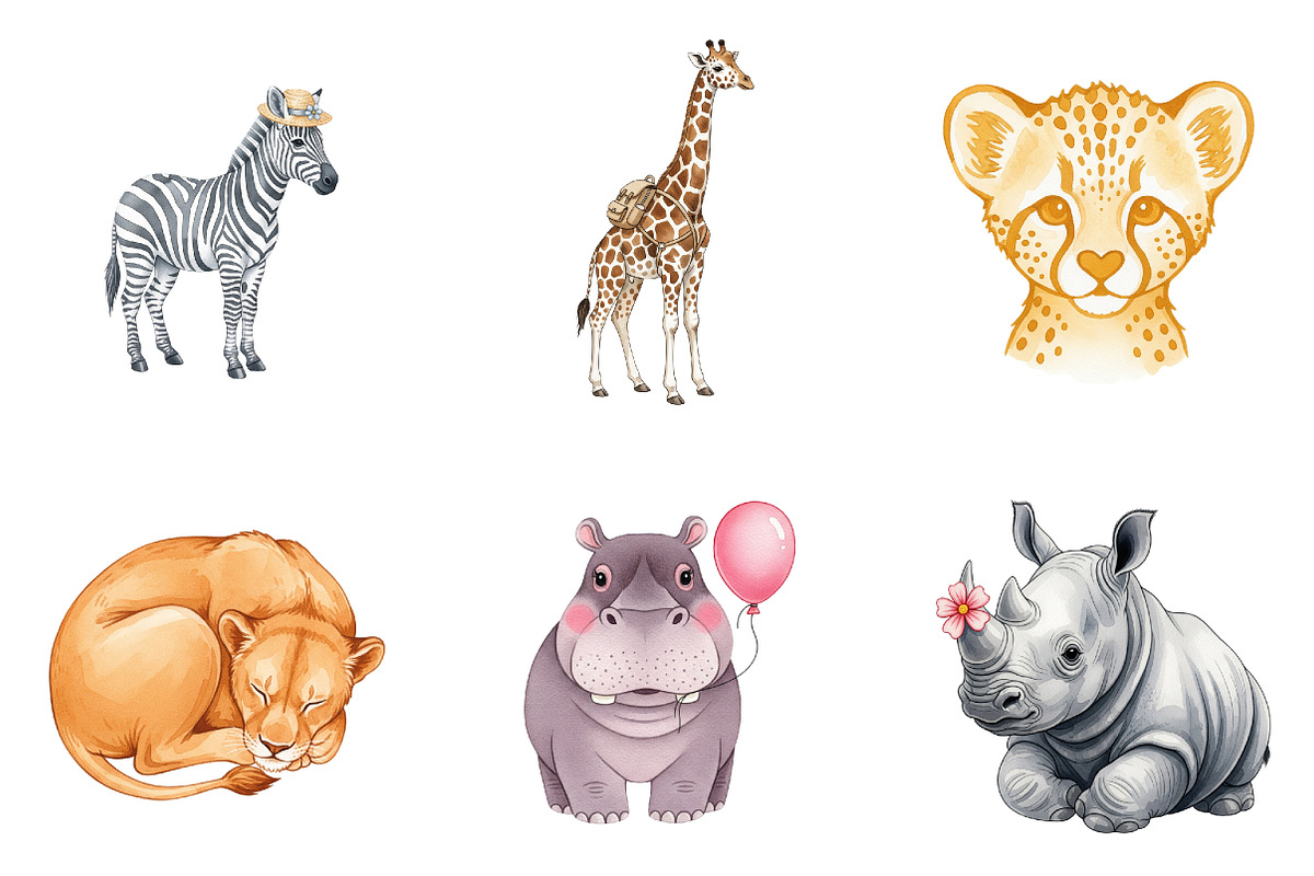 Safari Animals Clipart, an Illustration by Watercolor design (Photo 4 of 4)