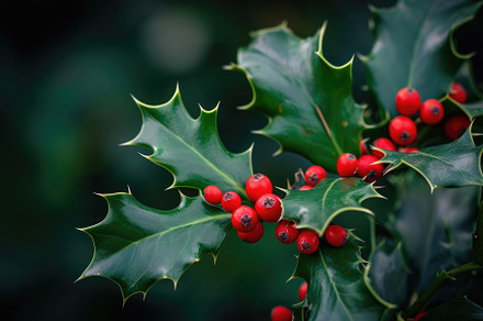 Holly Branch With Red Berries and Gr, a Photo by Iftikhar Alam