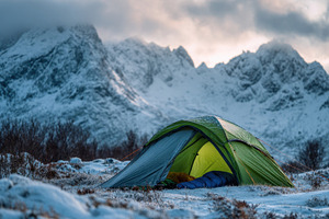 Camping in snowy mountains, a Photo by Beautiful things