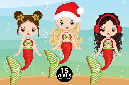 Christmas Mermaid Clipart