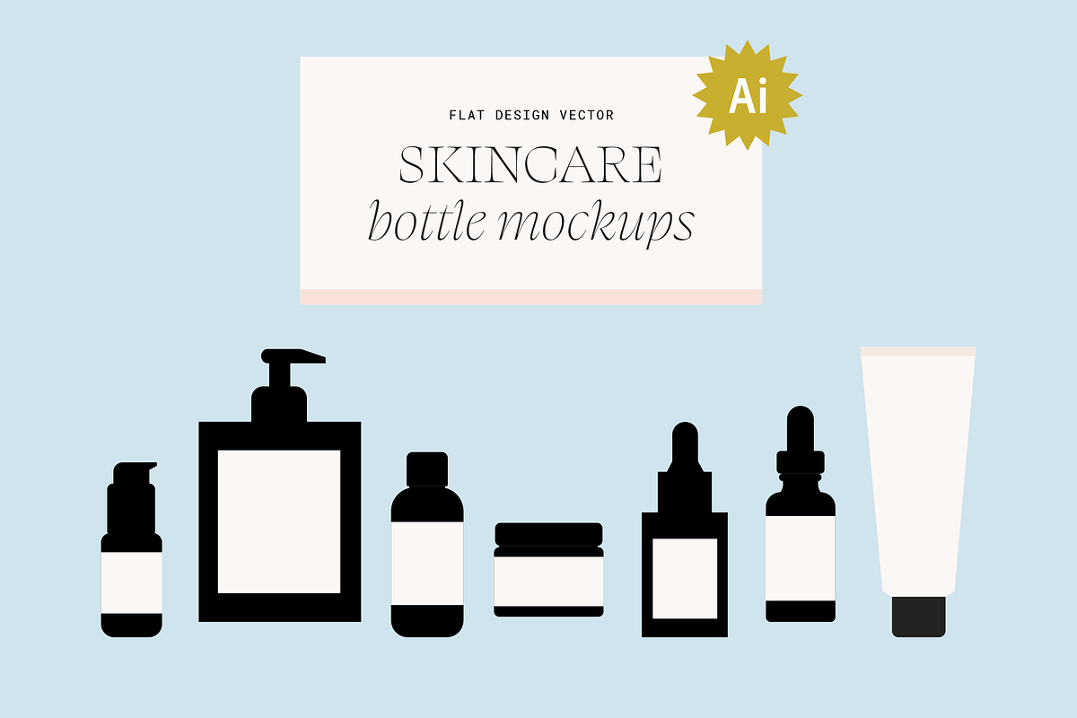 Flat Vector Skincare Bottle Mockups, an Illustration by Madewest Supply Co. (Photo 1 of 4)