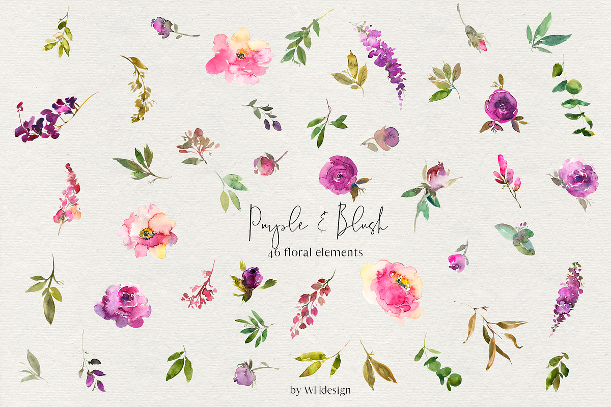 Purple Blush Watercolor Flowers PNG, an Illustration by whiteheartdesign (Photo 8 of 8)