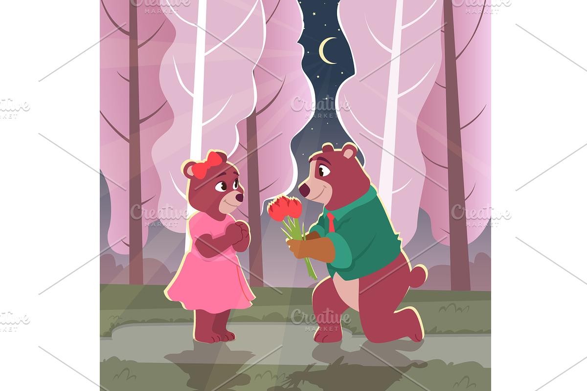 Bear couples. happy cartoon bears in, an Animal Illustration by Onyx