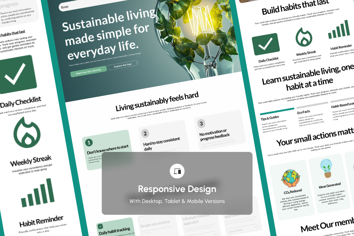 Ecozy Sustainable Habits Landing, a Landing Page Template by productype1 (Photo 3 of 5)