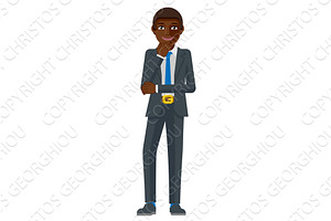 Black Business Man Thinking Mascot, a Person Illustration by Christos Georghiou