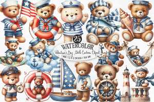 Cute Sailor Teddy Bear Clipart, an Illustration by Designking
