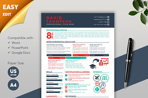 Graphic Resume Word & Google Docs 49, a Resume Template by MrCam Template Resume|CV
